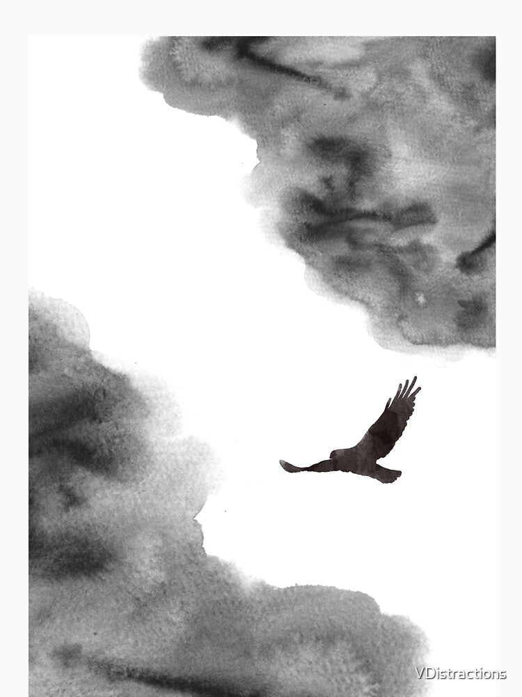 Watercolour landscape in black and white. Minimalist art bird. Abstract bedroom decor. by VDistractions
