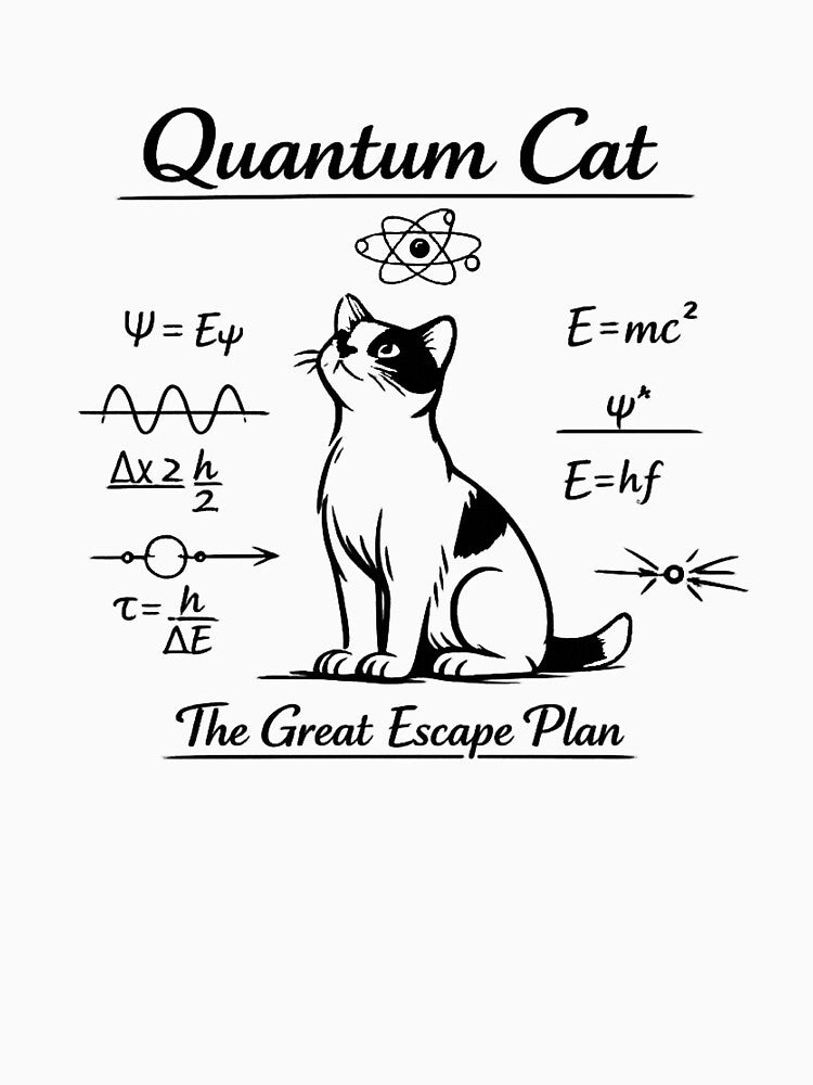 Quantum Cat The Great Escape Plan - Funny Physics Kitten Art by myforestfog