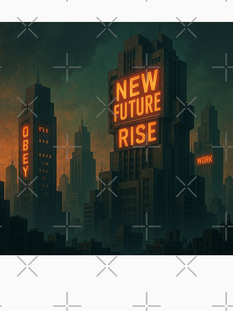 Neon Orders – Brutalist Skyline in a Dystopian Future by holaitssher