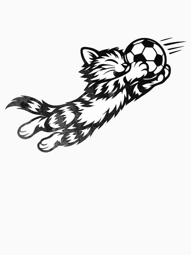 Goalkeeper Cat Funny Soccer Cat Diving Save Minimalist Line Art by BernoNickel
