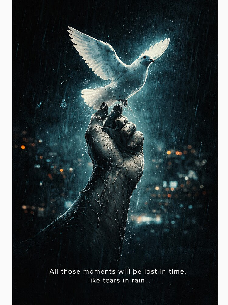 Cyberpunk Neo-Noir Poster – “Tears in Rain” Sci-Fi Wall Art by MovieBuffs3000