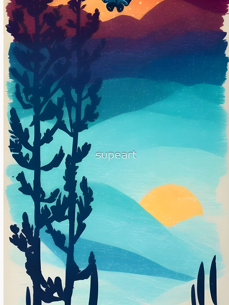 Add a Touch of Nature to Your Home with Our Wide Selection of Beautiful Minimalist Landscape Mountain Trees Prints by supeart