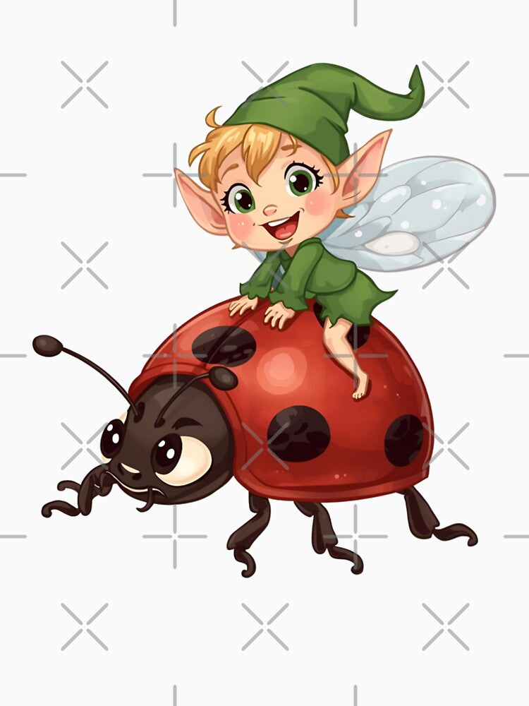 Funny elf riding on a ladybug by SimonsDesignArt