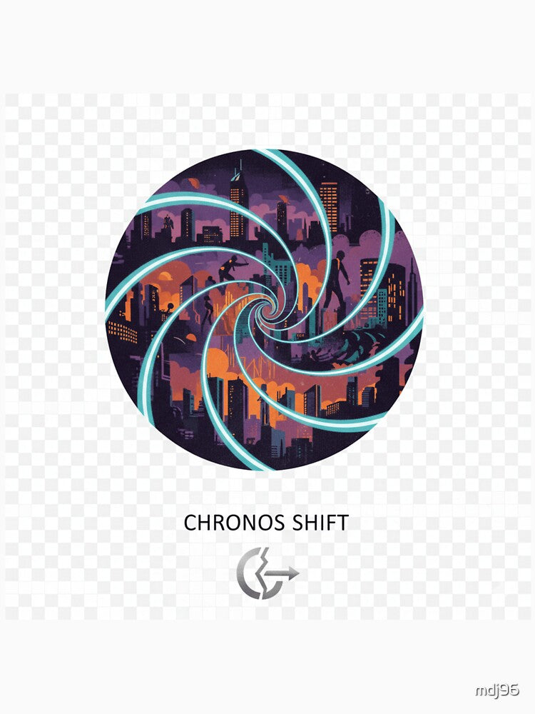 Chronos Shift Time Travel Cityscape Sticker | Cyberpunk Temporal Vortex Art by mdj96