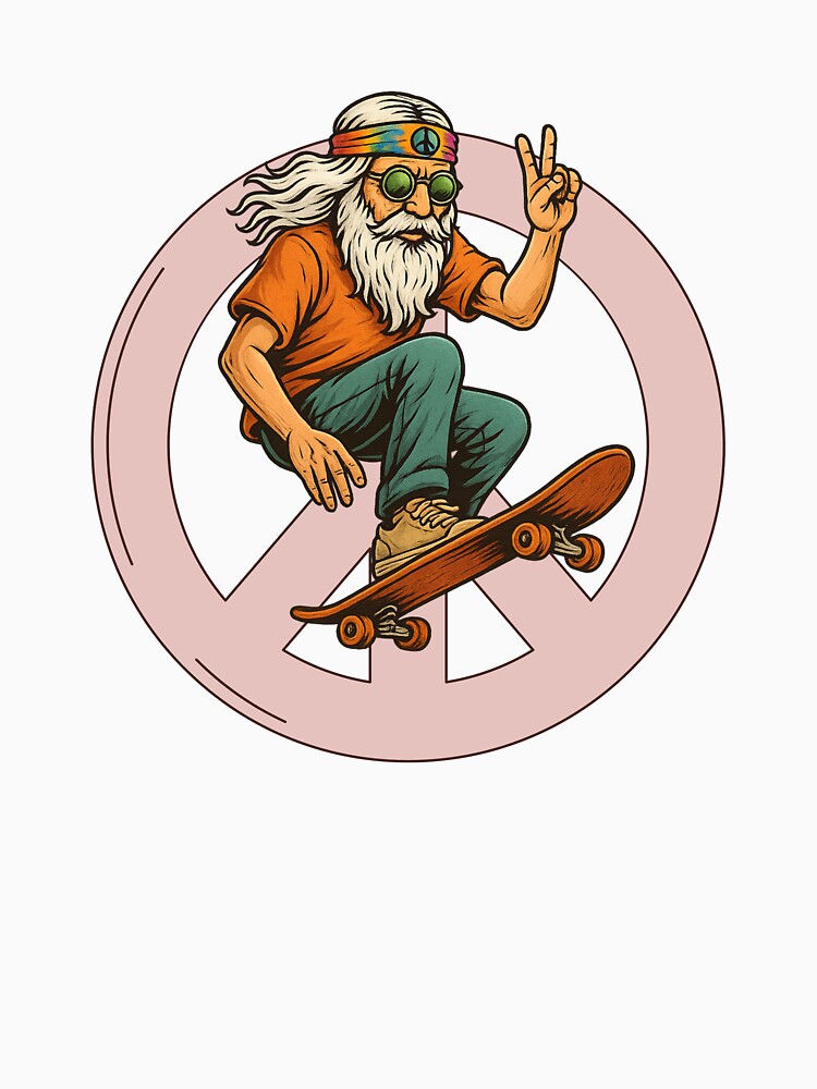 Elderly White Hippie Skateboarder – Funny Retro Skater Design by Lunaria Arts