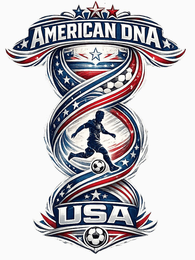 American DNA Football T-Shirt | USA Soccer Fan Design by Atlas Ink Lab