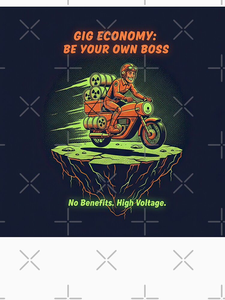 Retro-Futuristic Gig Economy Satire with Dystopian Sci-Fi Humor by SavinMercantile