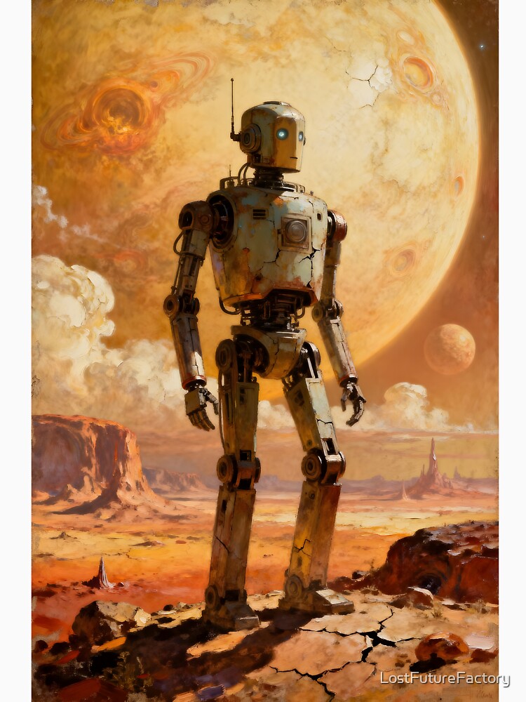The Last Sentinel - Dystopian Sci-Fi Robot Poster Art by LostFutureFactory
