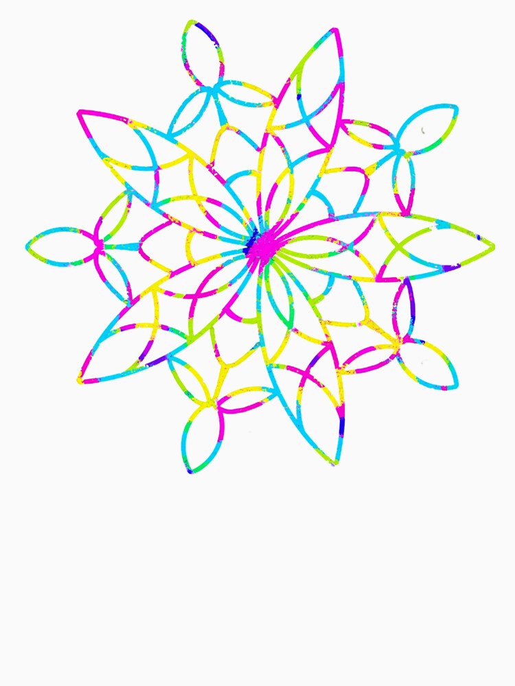 Multicoloured mandala on black background by Starlett Designs