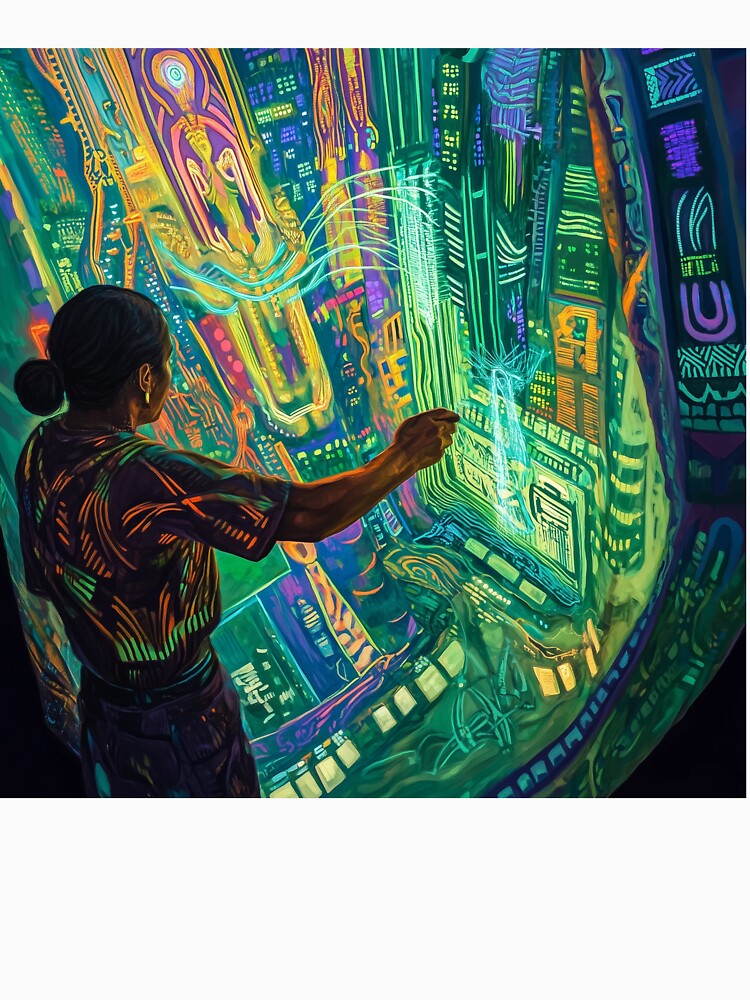 Digital Goddess - Cyberpunk Neon Circuit Portrait by Caspereickeart