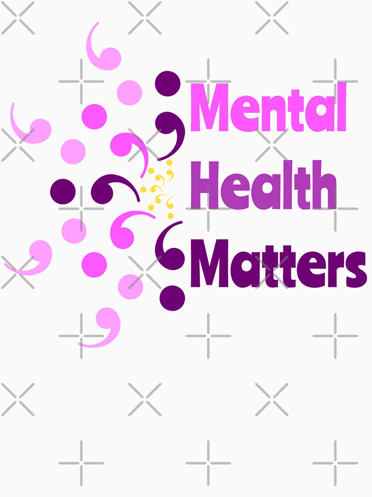 Mental Health Matters Semi Colon Flower Affirmation on Black by CottoVerdi