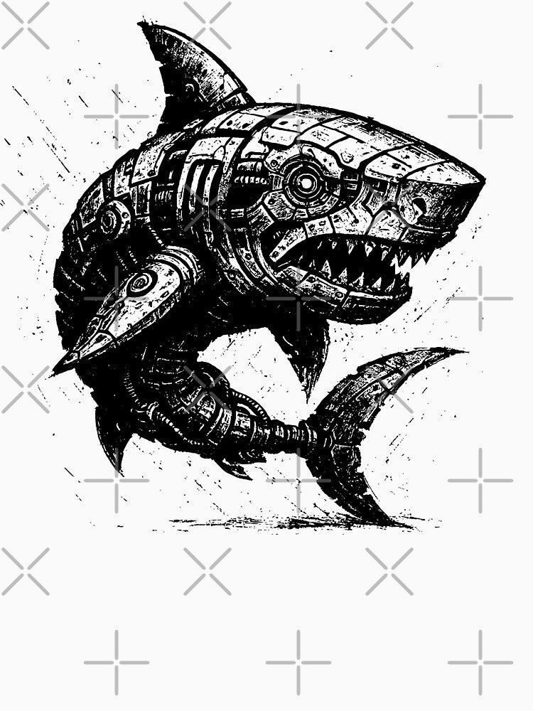 Cybernetic Shark Mech Horror Art by Pixel-Up