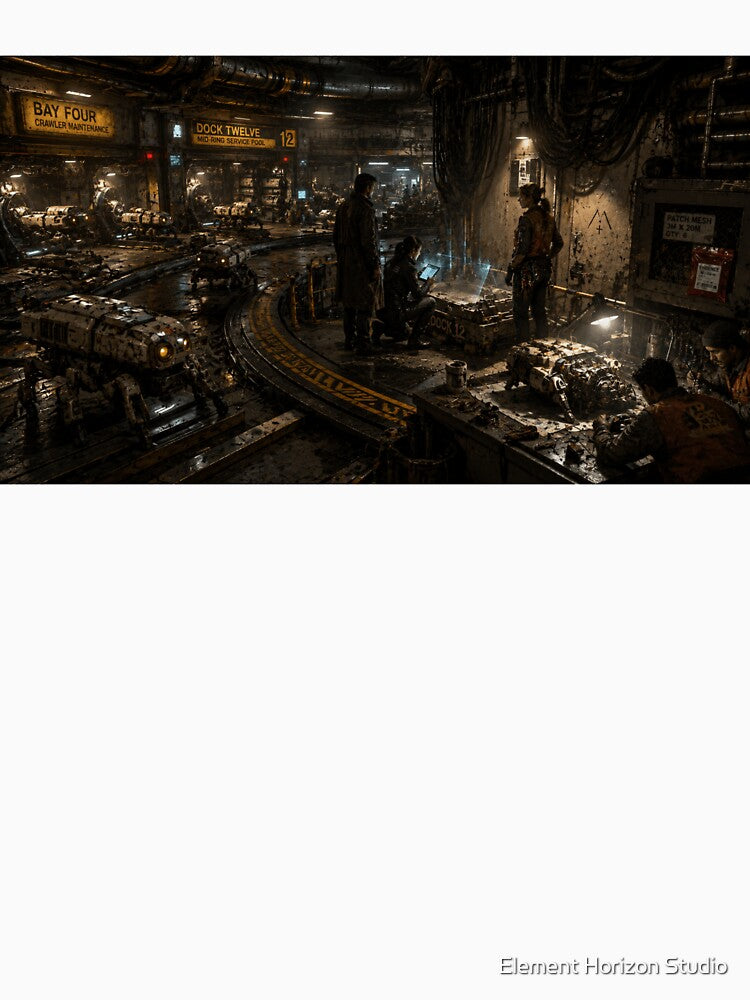 Industrial Sci-Fi Maintenance Bay | Space Station Crawler Robot Workshop Art by Element Horizon Studio