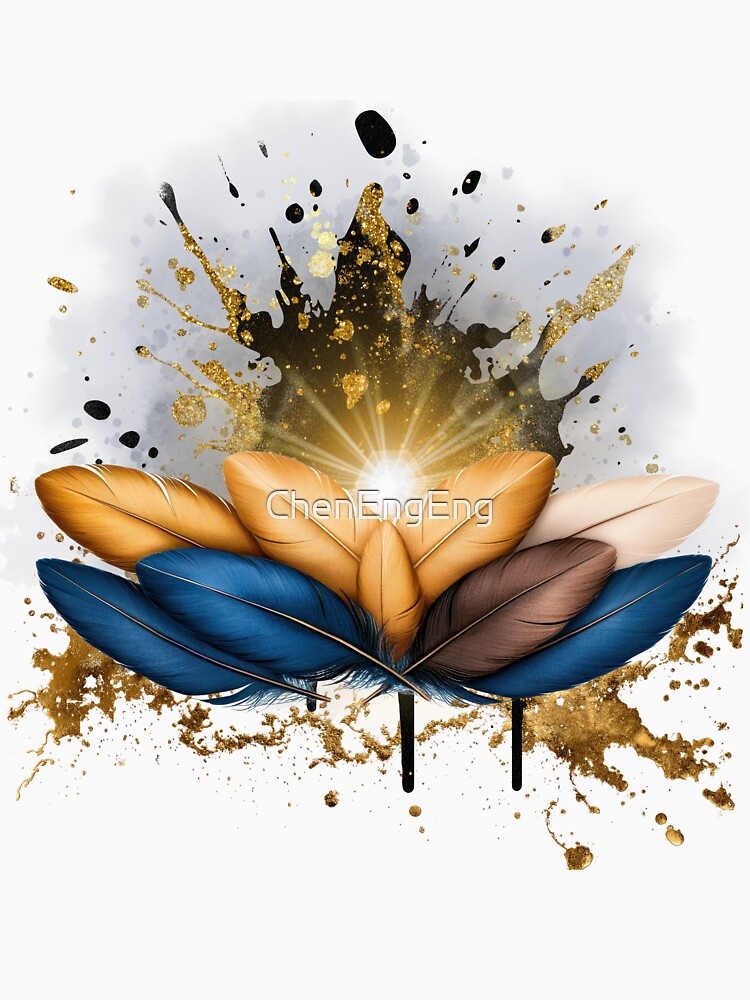 Golden Feather Boho Art | Luxury Abstract Design by ChenEngEng