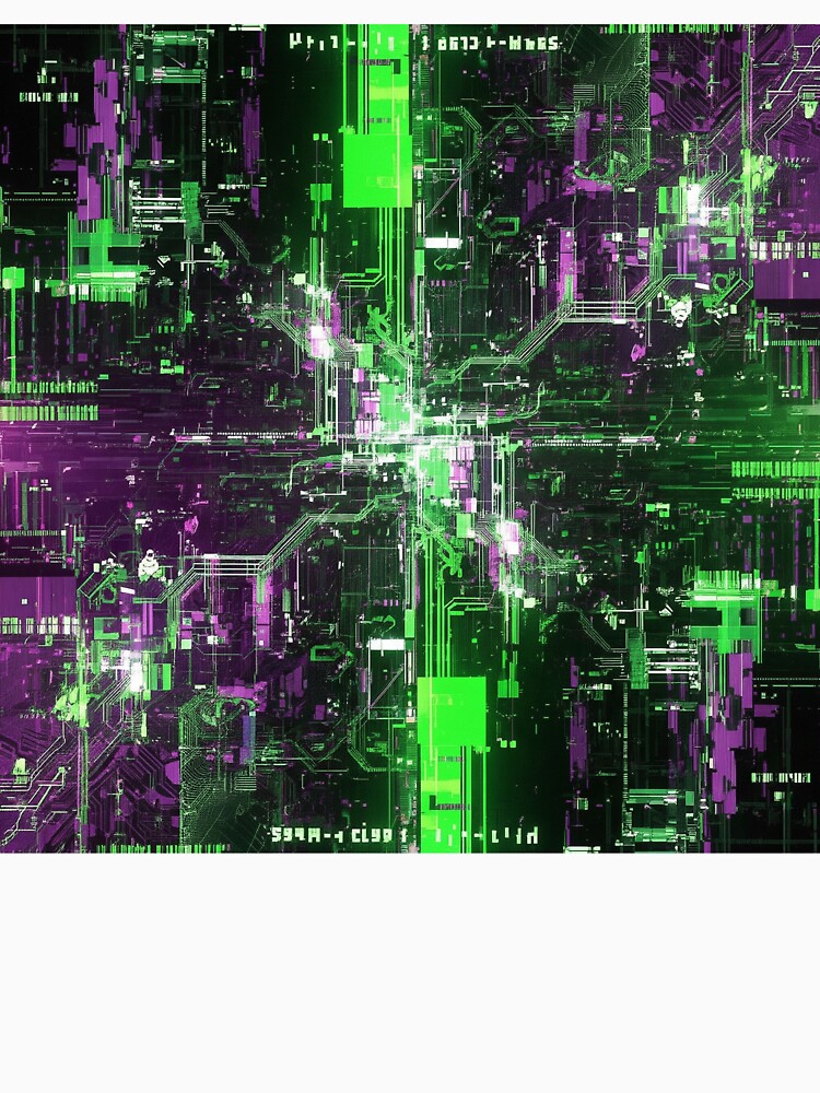Cyber Neon Matrix Circuit Abstract by Pitujuck Kachanond