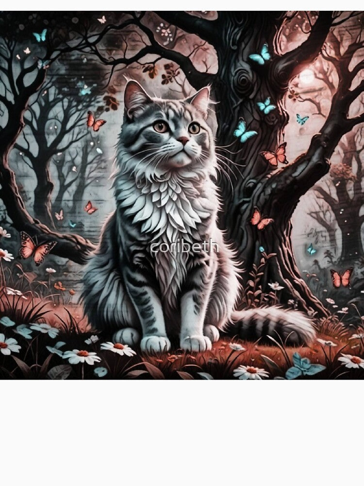 Fluffy Grey Cat with Butterflies by coribeth
