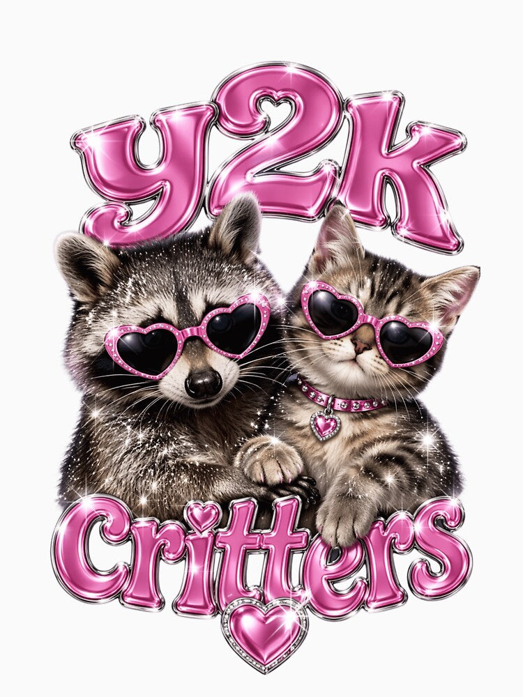 Y2K Glitter Raccoon & Cat T-Shirt | Sparkly Y2K Aesthetic by Ashley critters