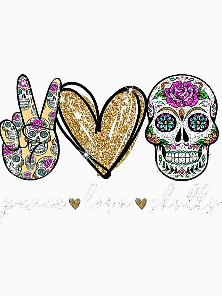 Peace Love Sugar Skull Hippie Heart Skulls Lover Gift by AntonetteSimo