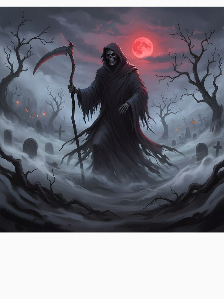 Grim Reaper Blood Moon Halloween Horror Art by kaleevfidonea