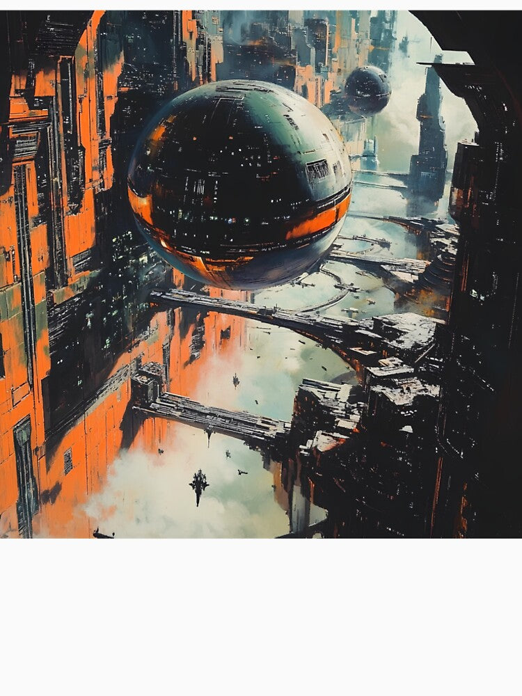 Futuristic Orbital Cityscape - Sci-Fi Megastructure with Floating Spheres by Echodreams