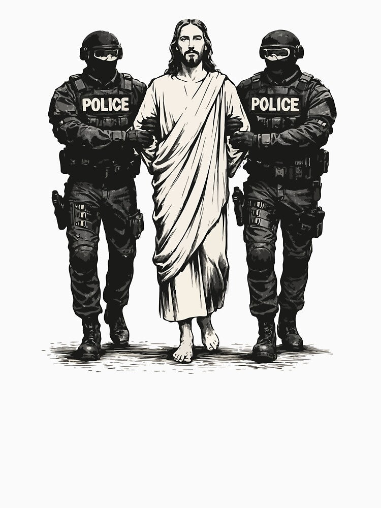 Jesus Escorted by Police / ICE – Anti-ICE Protest Art, Faith & Justice Illustration by BrainBubbleArt