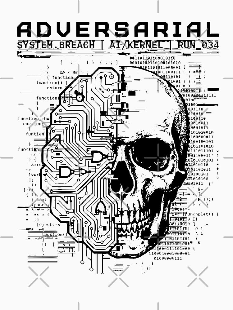 Adversarial Cyberpunk Skull T-Shirt - AI Circuit Brain Streetwear Graphic Tee - Tech Wear System Breach Apparel, Futuristic Matrix Code Hacker Shirt, Edgy Edgy Alt Clothing by justyna-s28