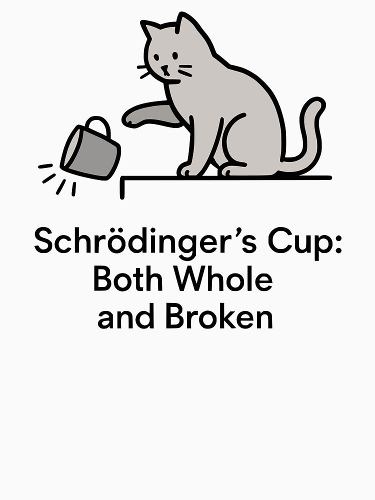 Schrödinger's Cup Grey Cat Tee Funny Physics Pun Minimalist Schrödinger's Cat by InkMarks