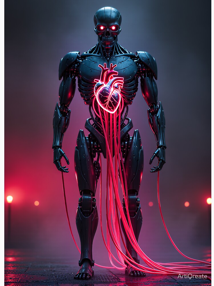 Cyberpunk Robot with Neon Heart – Dark Futuristic Sci-Fi Art by ArtiQreate