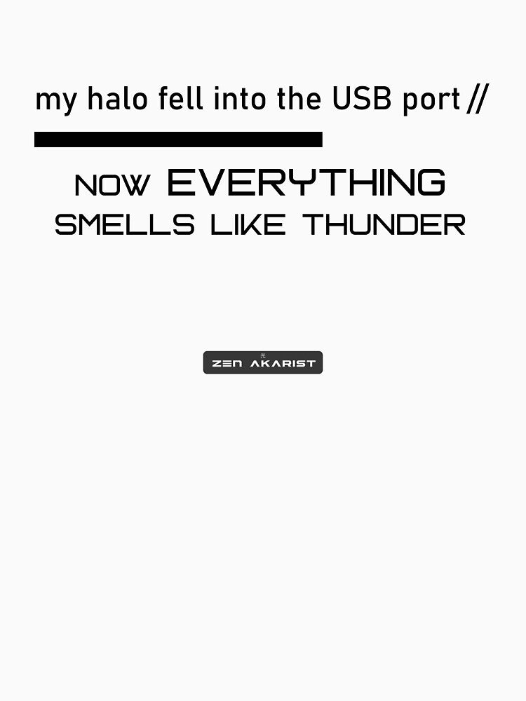 “My Halo Fell into the USB Port” – Glitch Aesthetic Cyber Zen T-Shirt by Zen Akarist
