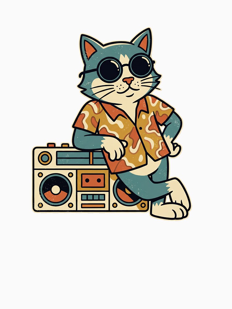Cool Cat Boombox Retro Cartoon Illustration by Kreador™