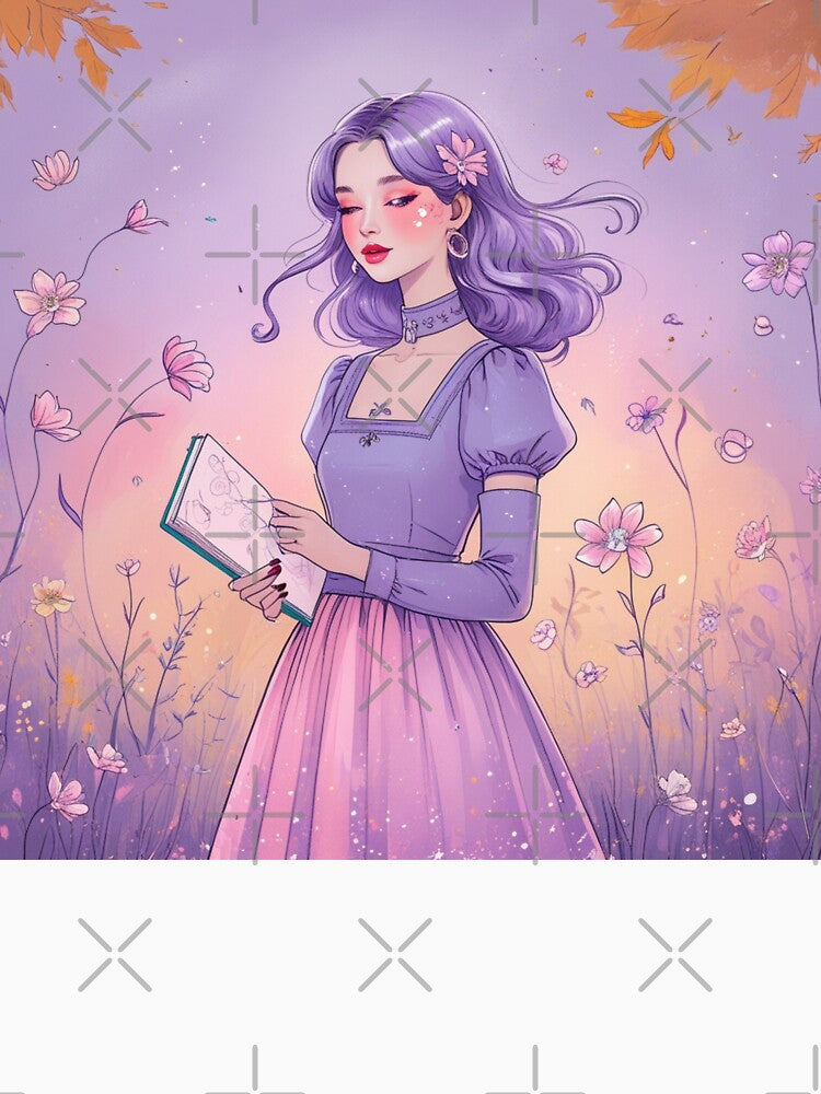 Aesthetic Girl in Pastel Dream – Purple & Pink Floral Fall Design by MOTAS FASHION