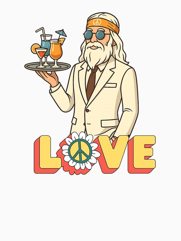 Elderly White Hippie Waiter – Funny Retro Cocktail Server Design by Lunaria Arts