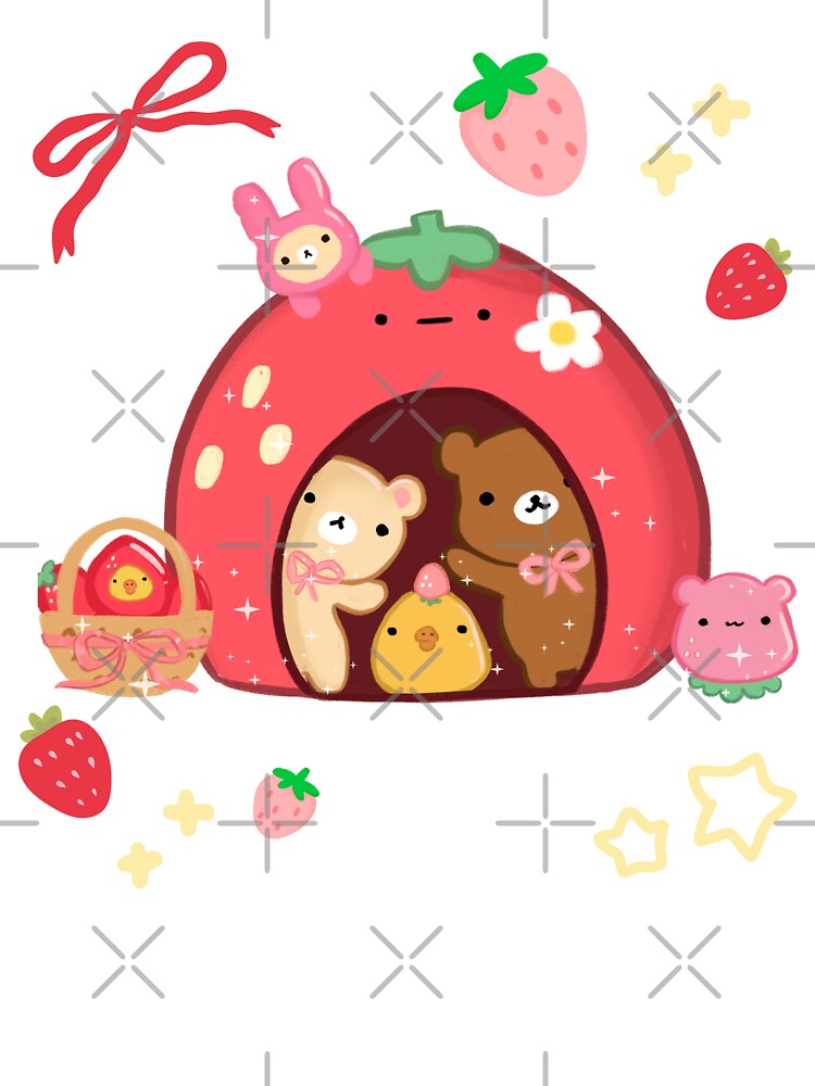 Kawaii Strawberry House and Bears by starbunnykawaii