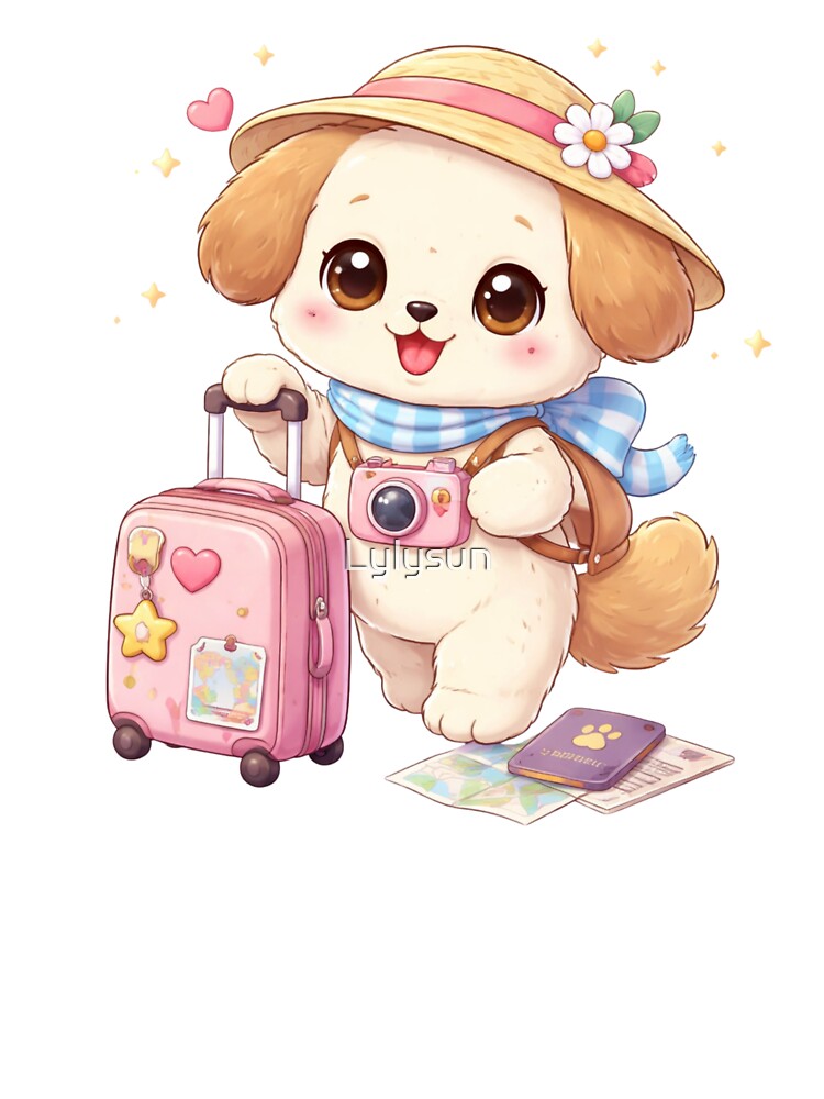 Kawaii Puppy Travel Adventure - Cute Pastel Dog with Suitcase. by Lylysun
