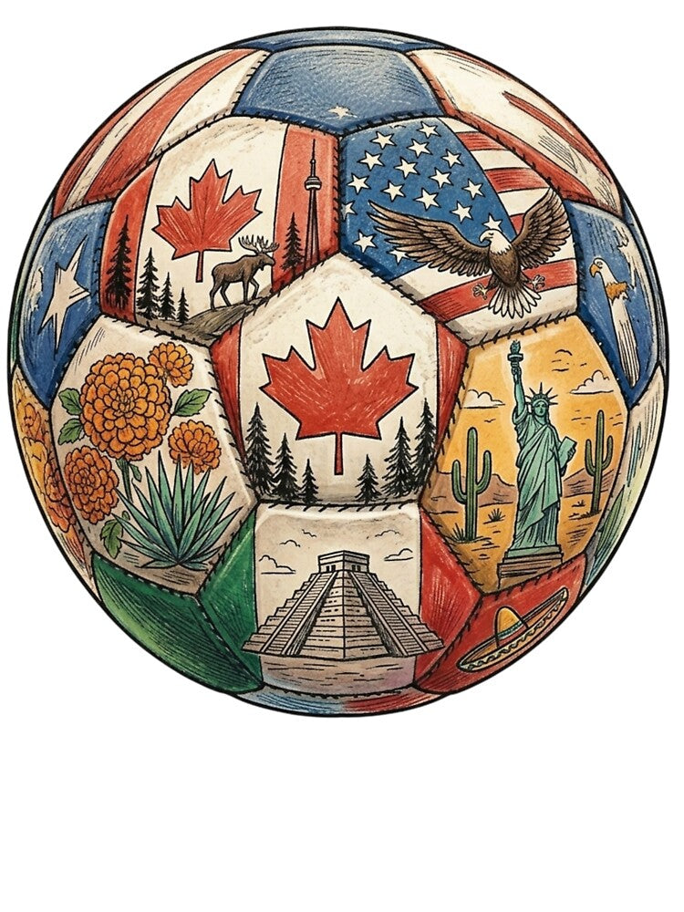 2026 Soccer World Cup Ball – USA Canada Mexico Cultural Football Design by droidtech