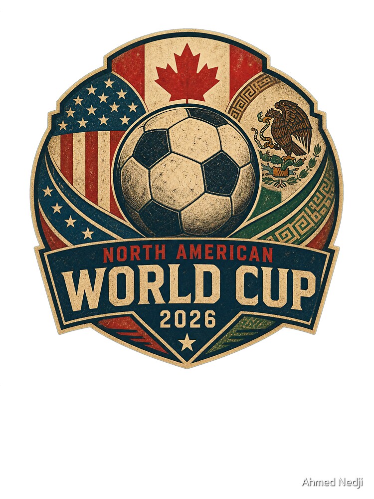 Vintage 2026 World Cup North America Football Emblem Tee by Ahmed Nedji
