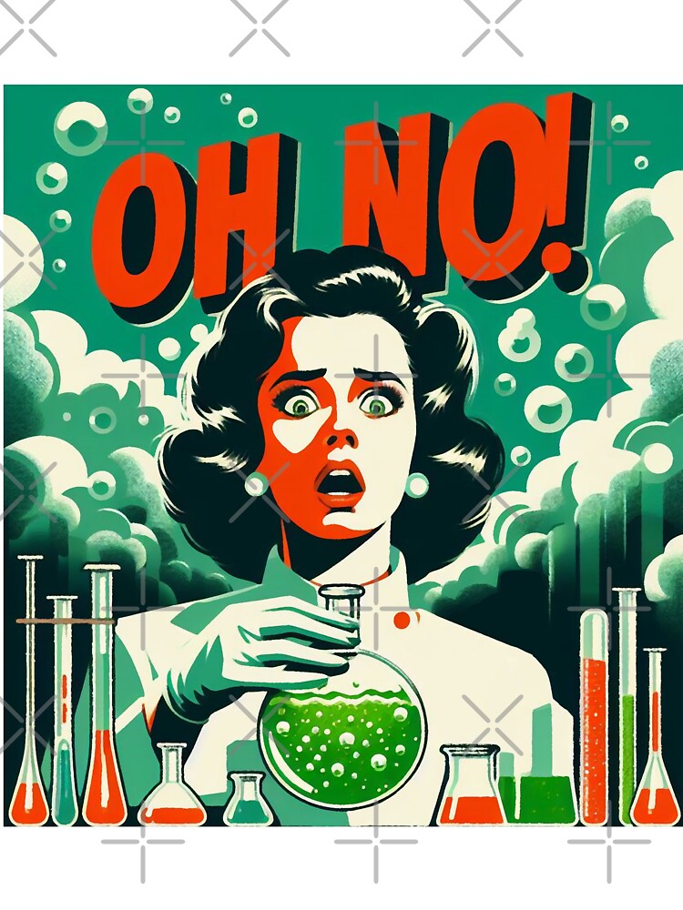 Retro science fiction Woman scientist "Oh no!" 1960s by RESToRAPTOR