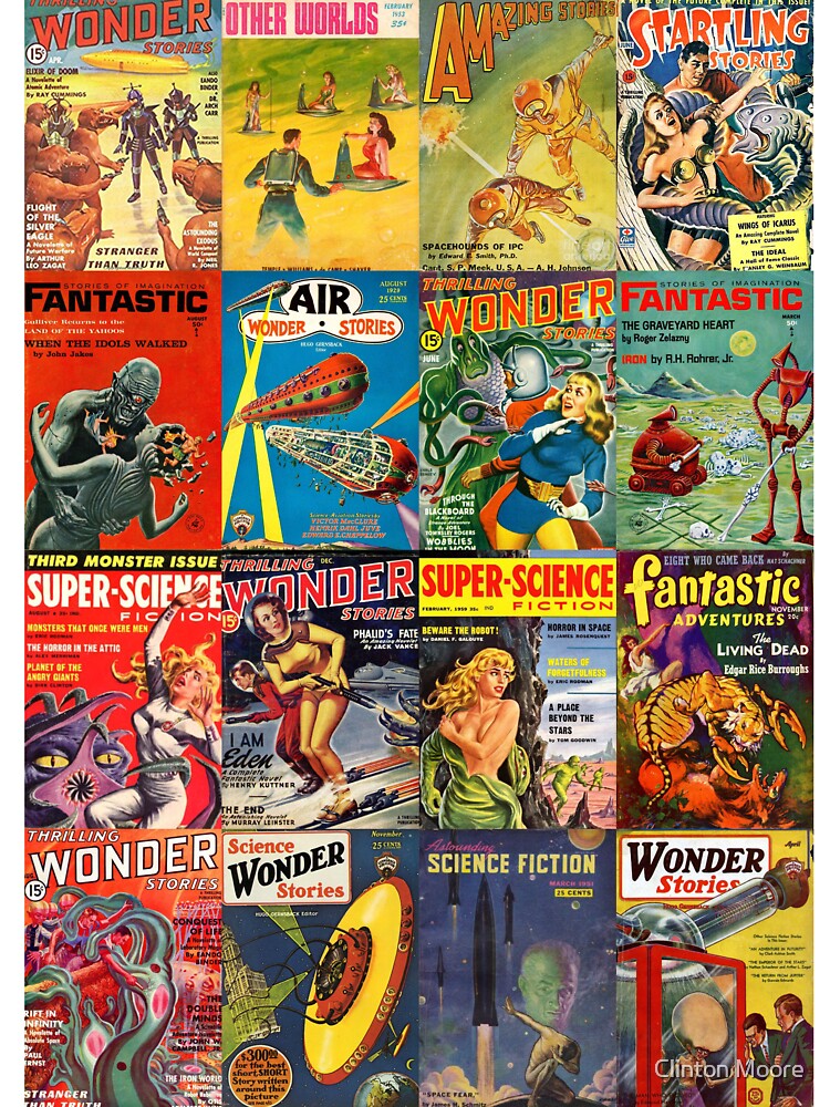 Vintage Sci Fi Pulp Fiction Covers Collage by Clinton Moore
