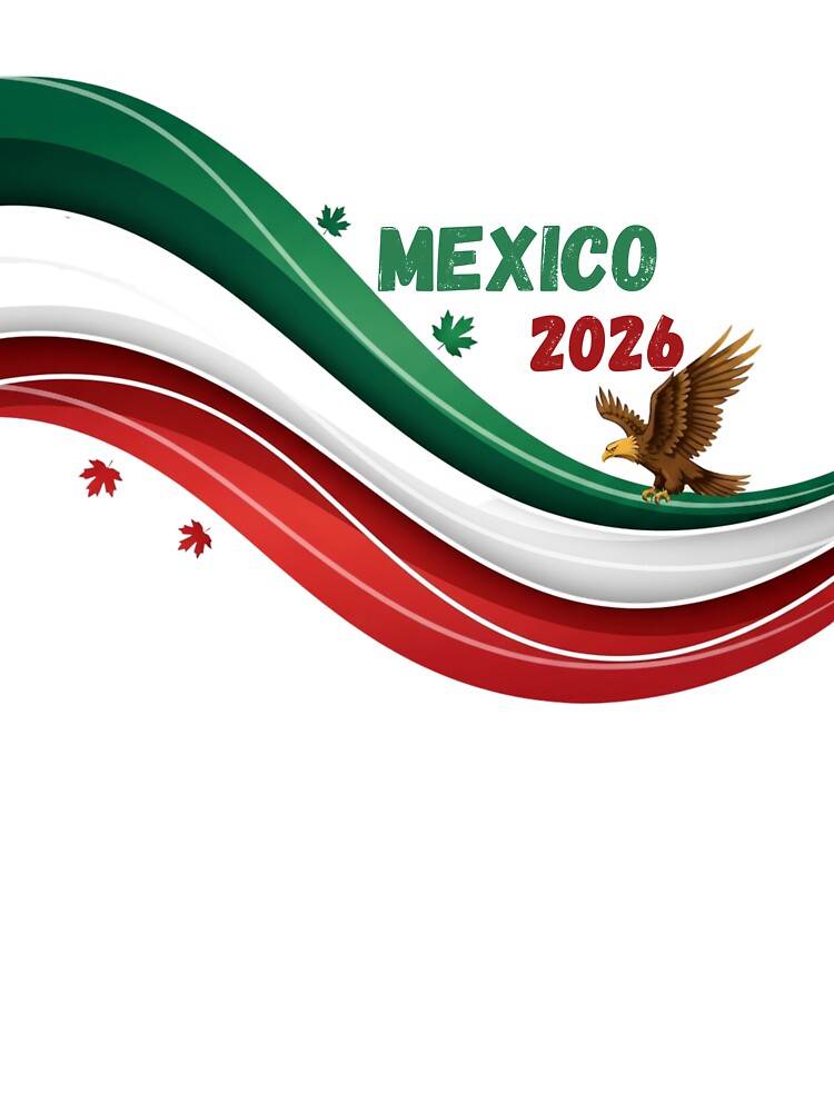 Mexico 2026 Soccer Fan T-shirt & Sticker - Waving Flag with Eagle Design.(Camiseta y Calcomanía México 2026 - Diseño Bandera y Águila para Aficionados al Fútbol) by printeGear