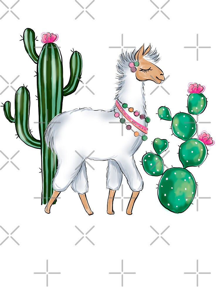 Lama and succulents cute illustration by Lalanacliparts