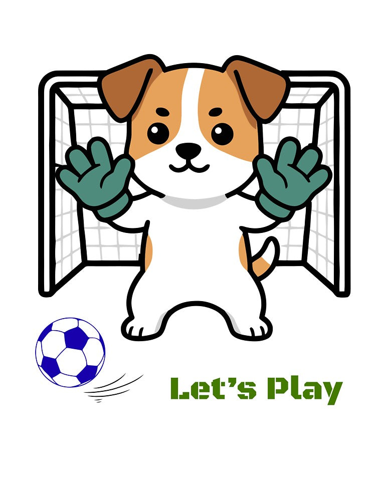 Cute Goalie Dog Let's Play Soccer Vector Art by EHdesignShop