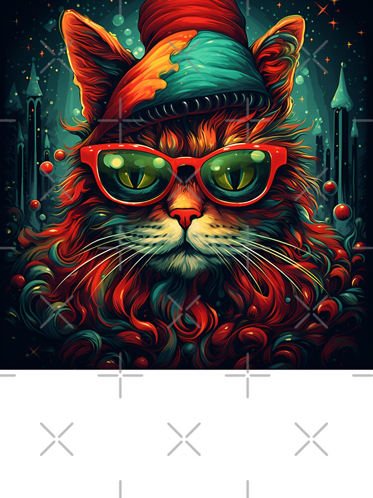 trippy holiday cat print by dcrc