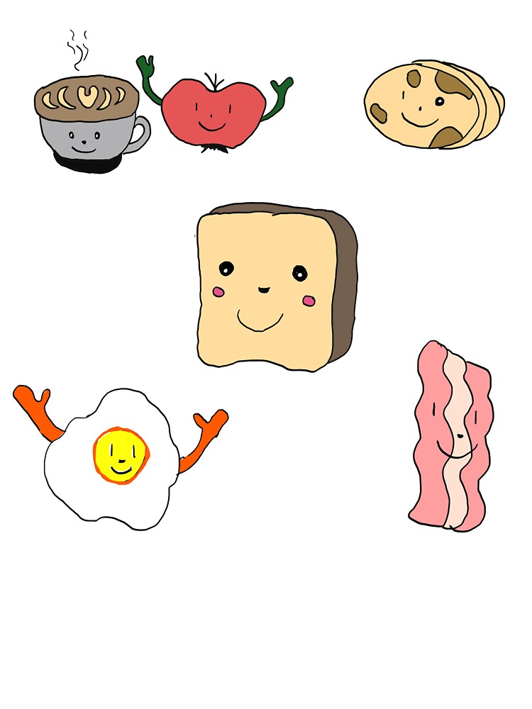 Kawaii Breakfast Friends  Cute Coffee, Pancakes & Eggs Illustration by Najomiartstudio