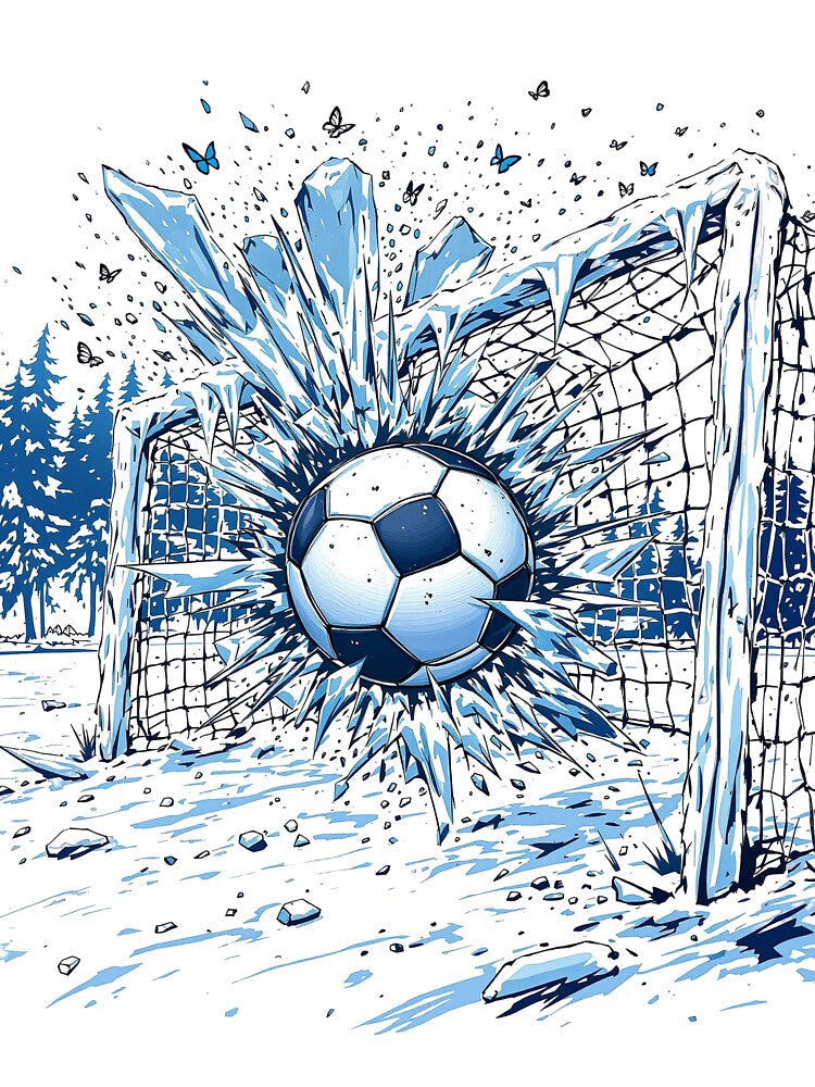 Frozen Strike - Winter Soccer Goal in the Icy Wilderness by HappySproutArt