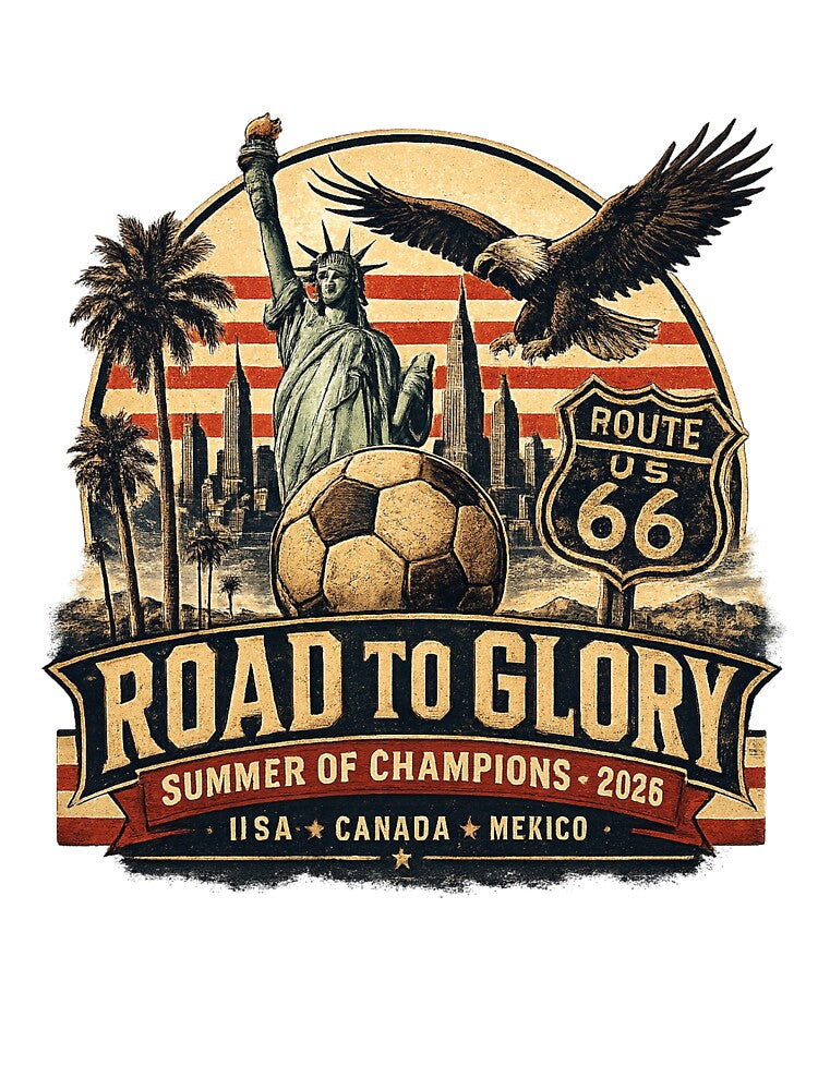 Road To Glory 2026 Vintage Soccer Tee | USA Canada Mexico Summer of Champions by Puraenergia Stickers