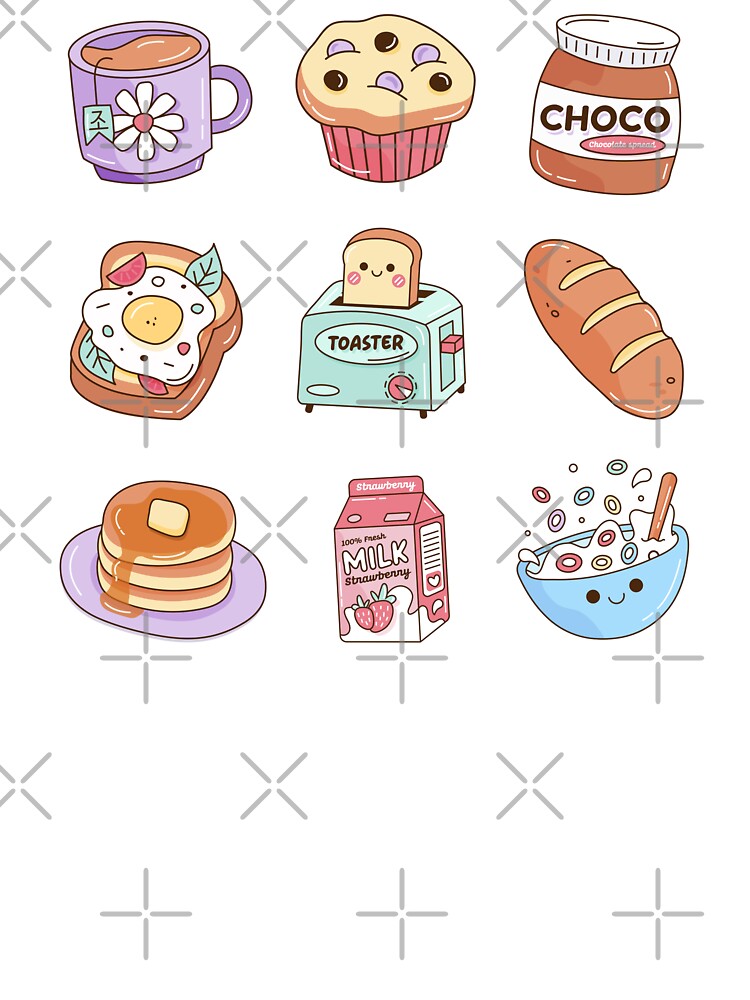 Perfect Breakfast Kawaii Illustration, Set of 9 Cute Kawaii Designs by OFMdesigns