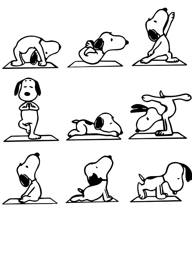 Cartoon Dog T-Shirt – Cute Beagle Buddy Yoga Dog Poses Graphic Tee for Men Women by jenniferkimbal