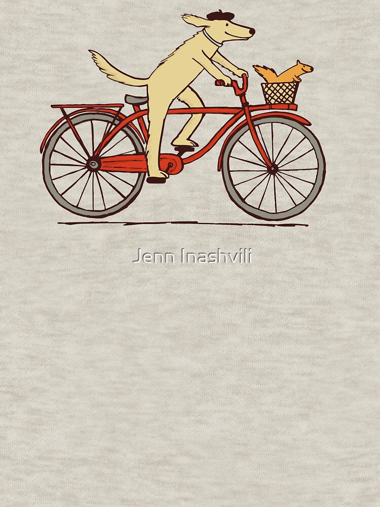 Dog and Squirrel are Friends | Whimsical Animal Art | Dog Riding a Bicycle by Jenn Inashvili