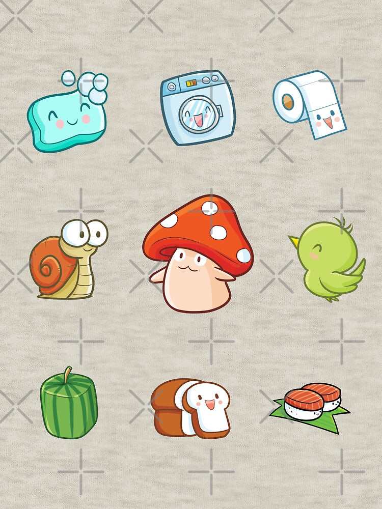 Kawaii mushroom, snail, bird, bread, sushi, watermelon, soap, laundry and toilet paper by MagicStrawberry