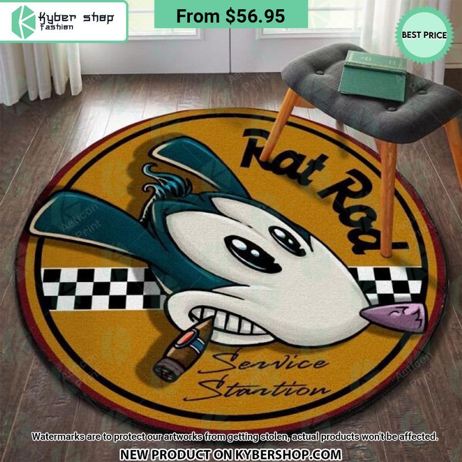 Rat Rod Hot Rod Service Stantion Round Rug